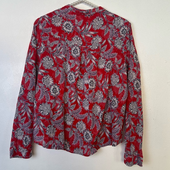 XIRENA Anthropologie 100% Cotton Long-Sleeve Button-Front Blouse Red Floral S - Picture 2 of 4